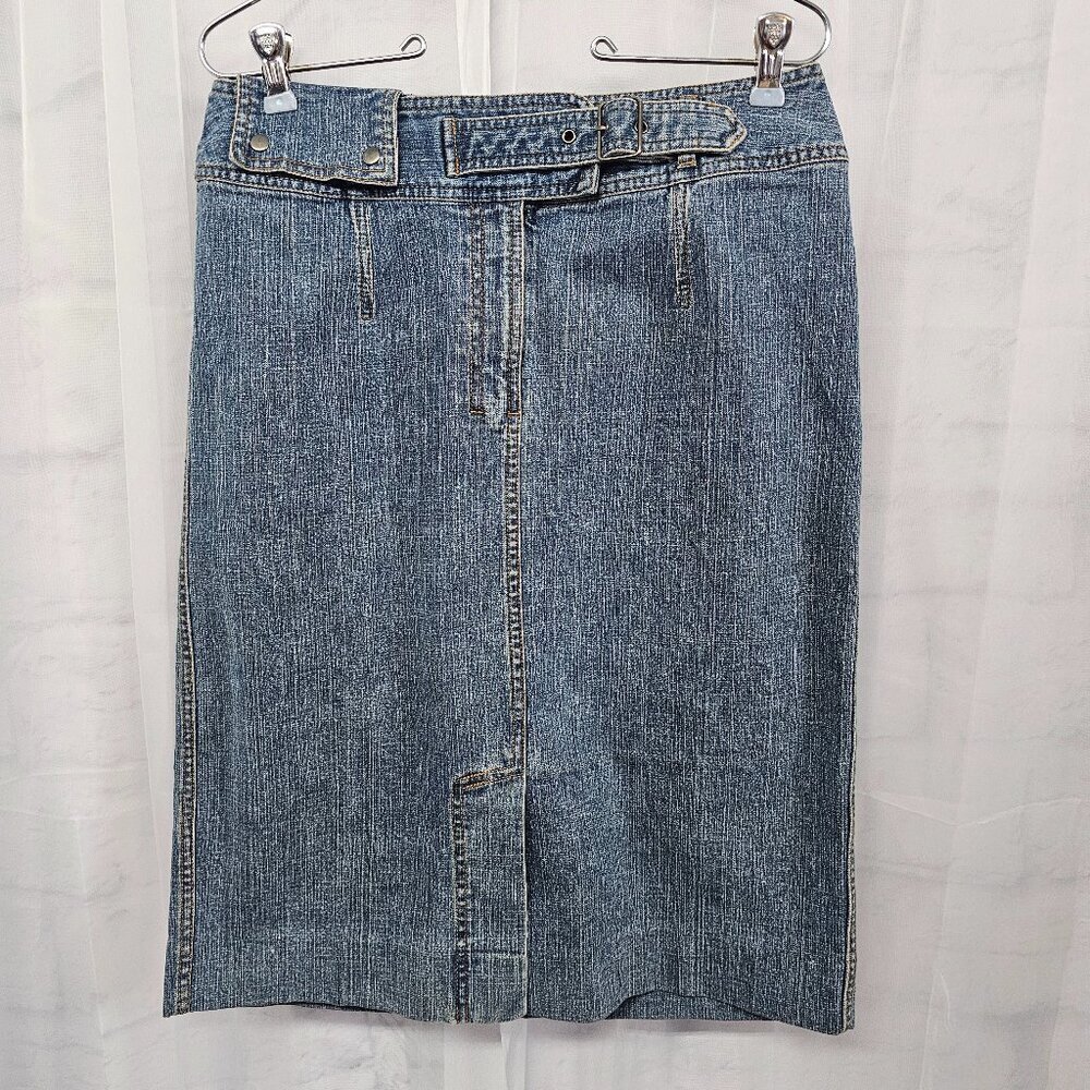Vintage Perry Ellis Denim Skirt Blue Grunge A-line 8